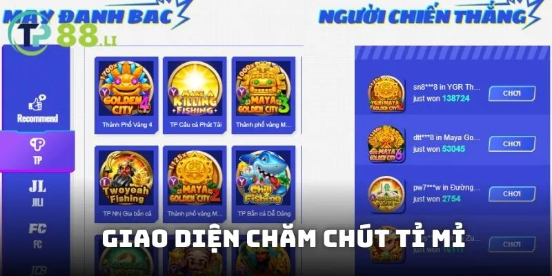 Giao diện TP88 ấn tượng được chăm chút tỉ mỉ